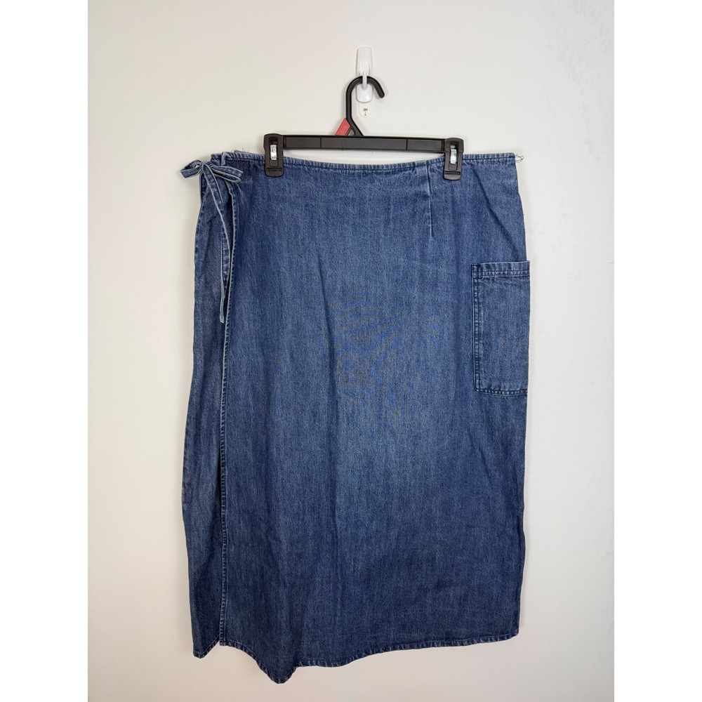 Route 66 Womens Plus 22W Denim Wrap Skirt Medium Wash Cotton Midi Maxi Pocket